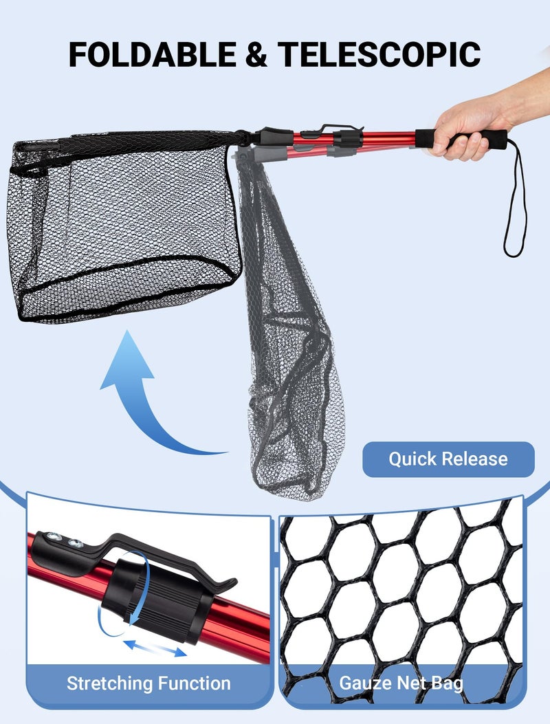 SARDVISA Upgraded Foldable Floating Fishing Net, Tangle-Free Coated Landing Net Extends from 27-35" with Telescoping Pole Handle, Fishing Gear for Ranger Boat, Kayak & Trout Salmon Bass Fishing, Gifts for Men - Image 2
