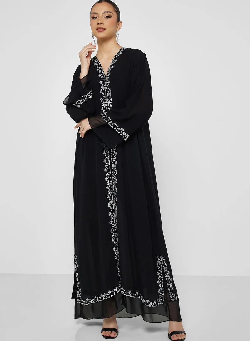hayas closet V-Neck Embroidered Abaya