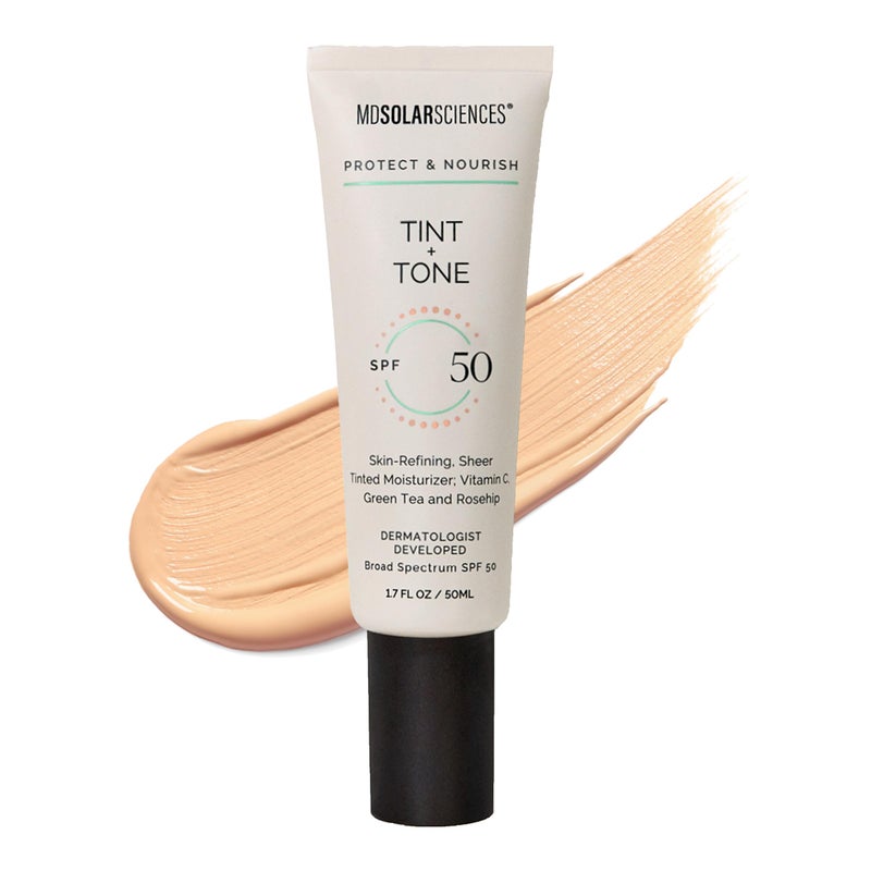 MDSolarSciences Tint + Tone Sheer Tinted Moisturizer SPF 50 | Evens Skin Tone, Brightens & Hydrates | Ceramides, Antioxidants & Vitamin C | Clinically Proven | Safe for Sensitive Skin (1.7 Fl Oz) - Image 1