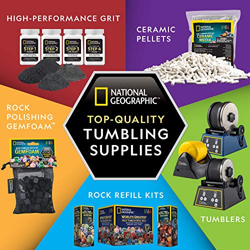 Blue Marble NATIONAL GEOGRAPHIC Rock Tumbler Refill Kit – Rock Tumbling Supplies including Rock Tumbler Grit and Polish Refill, Ceramic Media, GemFoam, 3 lbs Madagascar Rocks for Tumbling, Jewelry Accessories - Image 5