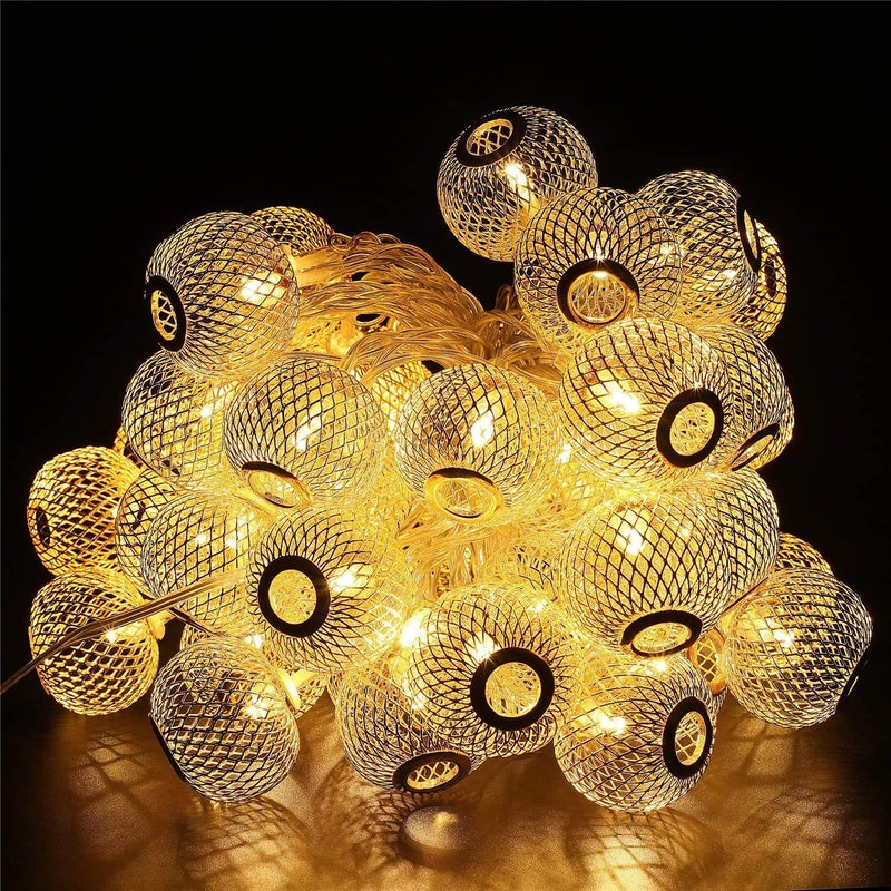 PESCA 16 Led Golden Metal Lantern Copper String Fairy Light Warm WhiteCorded ElectricCircular - Image 1