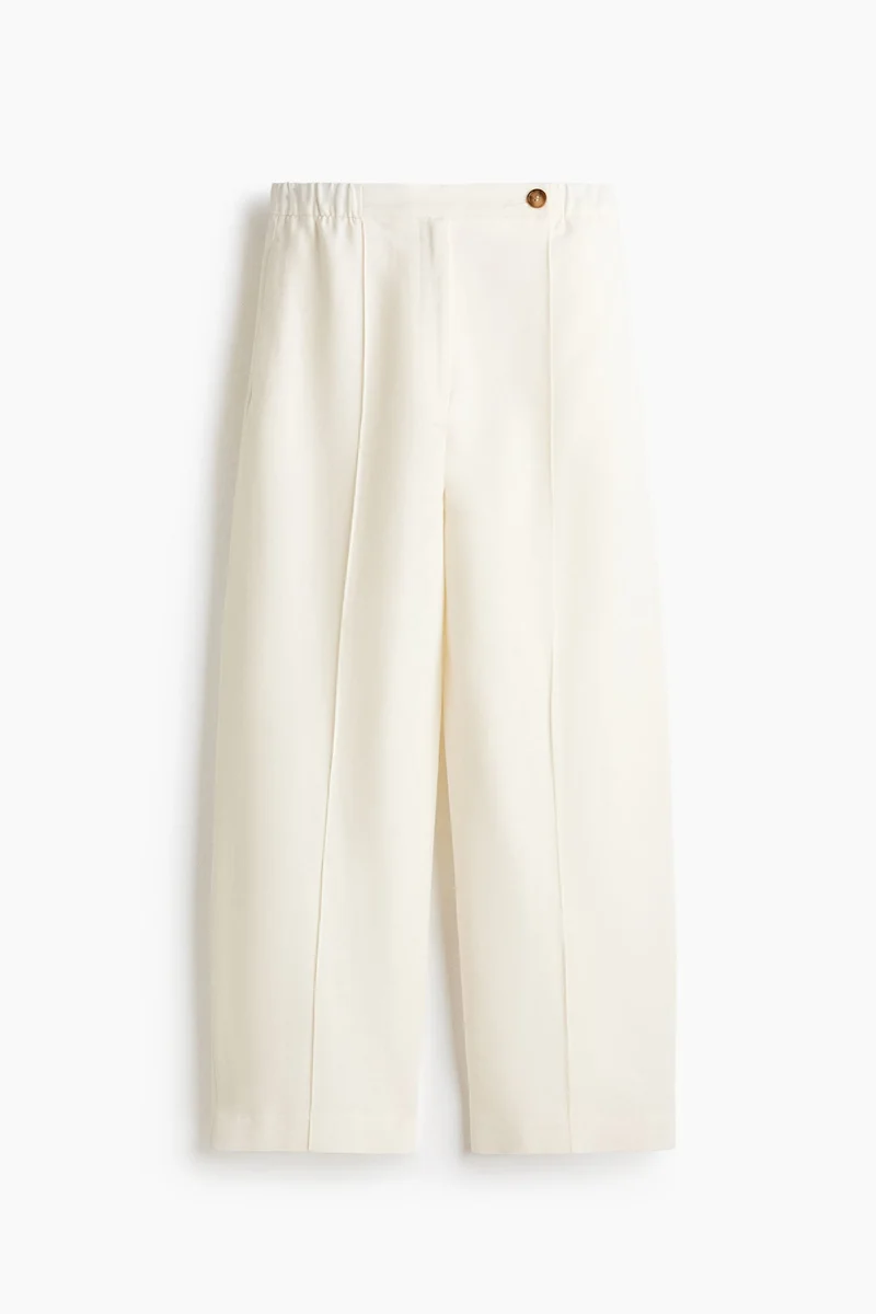Linen-blend barrel trousers