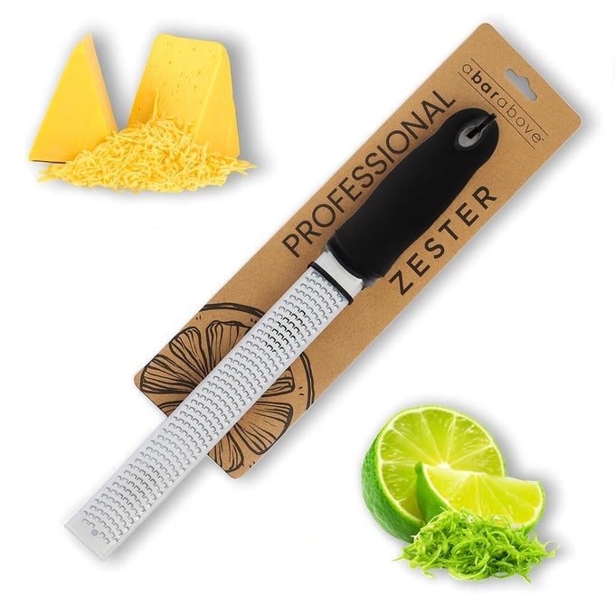 CHEESE GRATER LEMON ZESTER 12 CHEFGRADE STAINLESS STEEL RASP SHARP CITRUS ZESTER FOR LEMON LIME GINGER GARLIC PARMESAN HARD CHEESE PROFESSIONAL KITCHEN COCKTAIL GARNISH TOOL