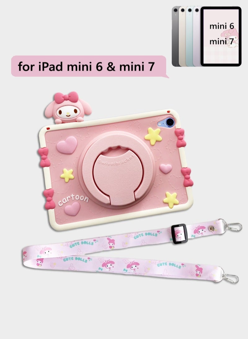 حافظة واقية كرتونية لجهاز iPad mini 6 (2021)/iPad mini 7 (2024)، مع حامل دوار 360 درجة، حافظة واقية محمولة لجهاز iPad، حافظة لوحية كرتونية لطيفة مقاومة للصدمات مع حامل، حافظة iPad لطيفة للفتيات والأطفال - Image 1