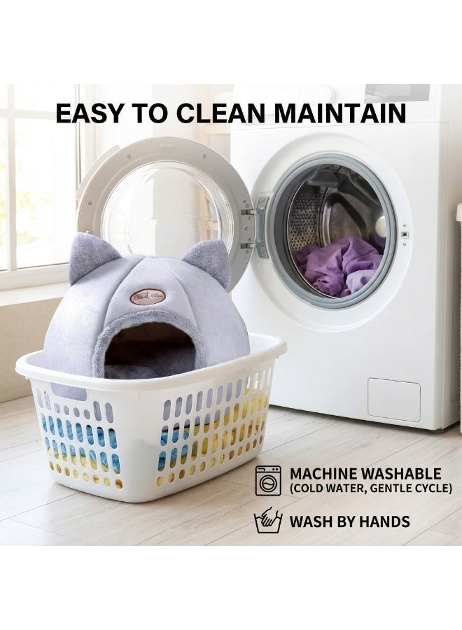 فيفيدوراد القطط البيت القطط يستريح سرير الحيوانات الأليفة سرير مع وسادة قابلة للإزالة ، القط كهف قابل للغسل الفاخرة لطيف القط شكل الأذن البيت - Image 5