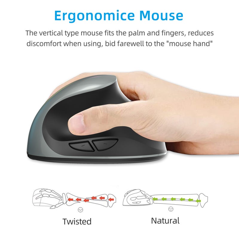 Wireless Mouse: 2.4G Wireless, 3-Gear Adjustable DPI (800-1600-2400), Powerful Optical Engine, Ergonomic Vertical Design - Long Battery Life, Comfortable Grip, Portable Mouse for Office And Gaming Use - Image 5