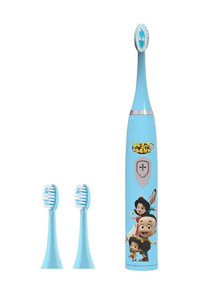 MARGOUN Electric Toothbrush for Kids Rechargeable Cartoon Printed Children Toothbrush with 2x Replacement Brush Heads Battery Operated Blue  - Image 1