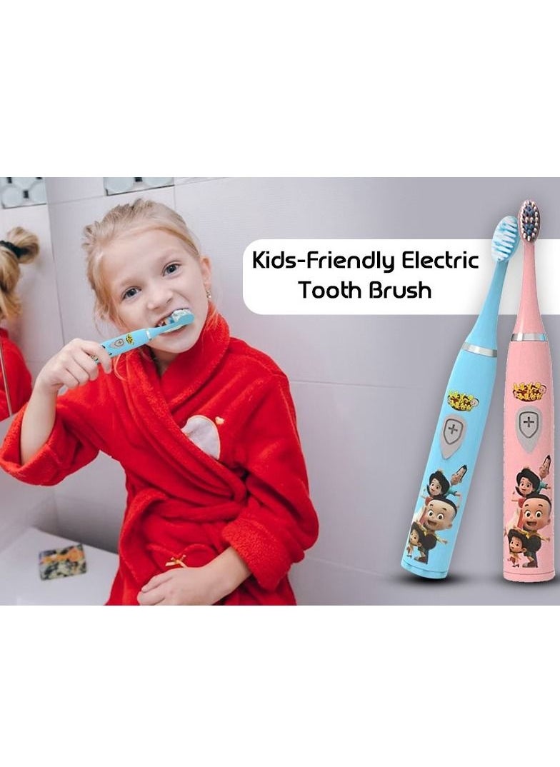 MARGOUN Electric Toothbrush for Kids Rechargeable Cartoon Printed Children Toothbrush with 2x Replacement Brush Heads Battery Operated Blue  - Image 3