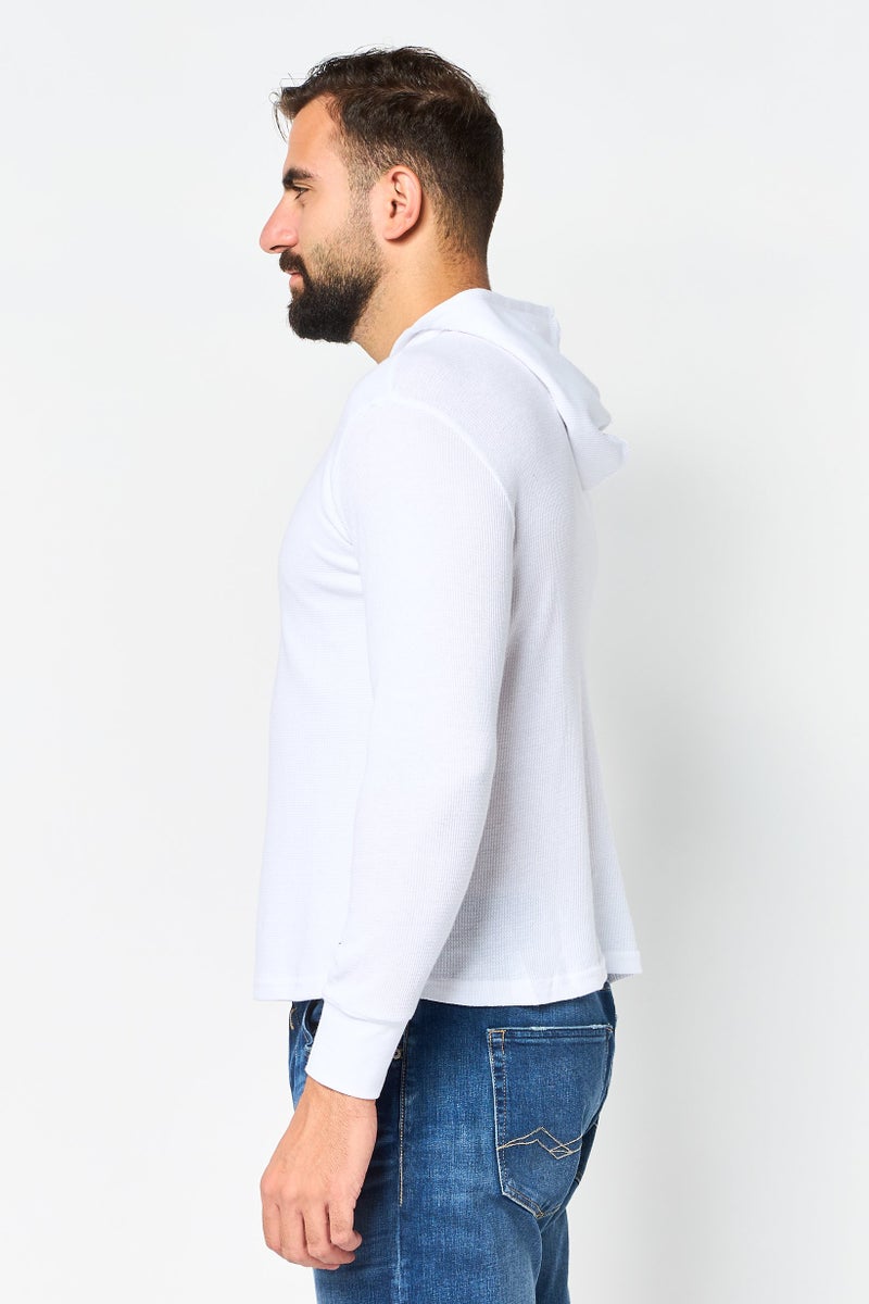 KANGOL Men Textured Long Sleeve Hoodie, White - Image 4