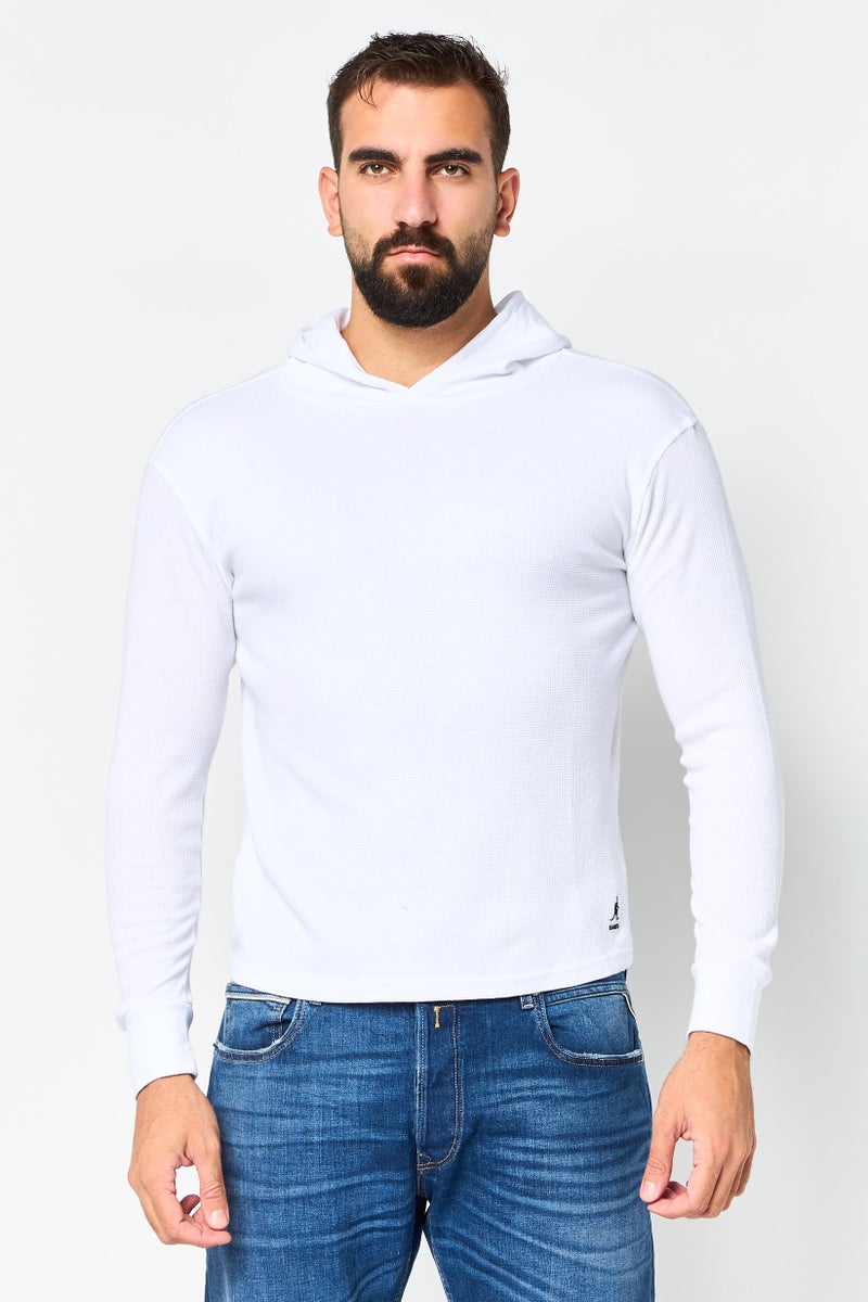 KANGOL Men Textured Long Sleeve Hoodie, White - Image 1