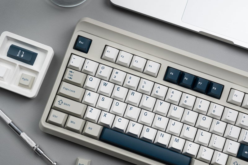 Klymra PBT Keycaps Set, Doubleshot 137 Key Caps,Cherry Profile Custom Keycap for 61/64/68/84/87/100/104/108 Mechanical Keyboard, Compatiability for 60 65 75 100 Percent Keyboads (White Grey Blue) - Image 1
