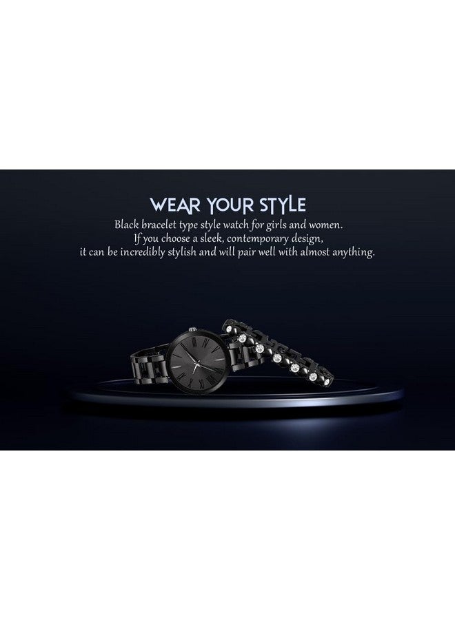 The Shopoholic Analog Black Dial and Band Stainless Steel Watch and Bracelet Combo for Girls and Womens - Image 2