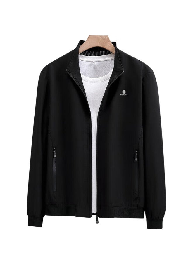 ROMON Jacket For Men, Spring And Autumn Outerwear, Solid Color Stand-Up Collar, Versatile Executive Business Casual Menswear, Ii6, Black, M - Image 2
