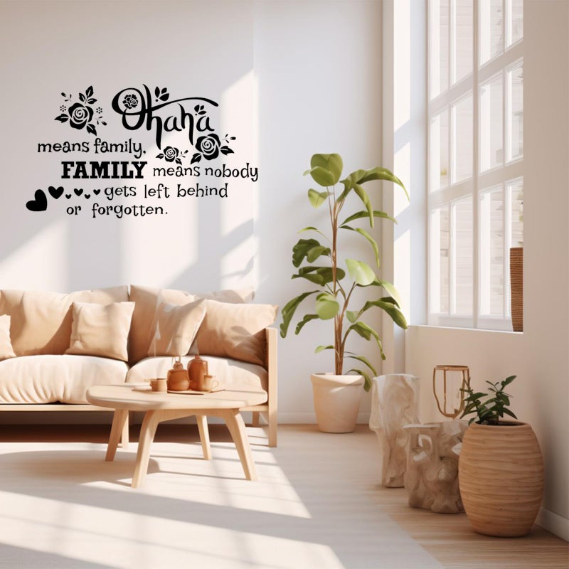 PLIGREAT Ohana Means Family Quotes Wall Stickers Removable Vinyl Peel and Stick Wall Decals for Living Room Bedroom Sofa TV Background Hallway Photo Wall Decoration Home Indoor DIY Wall Art Decor - Image 3