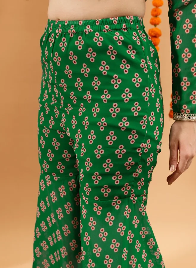 Indo Street Ethnic Motifs Printed Kurti with Sharara for Women