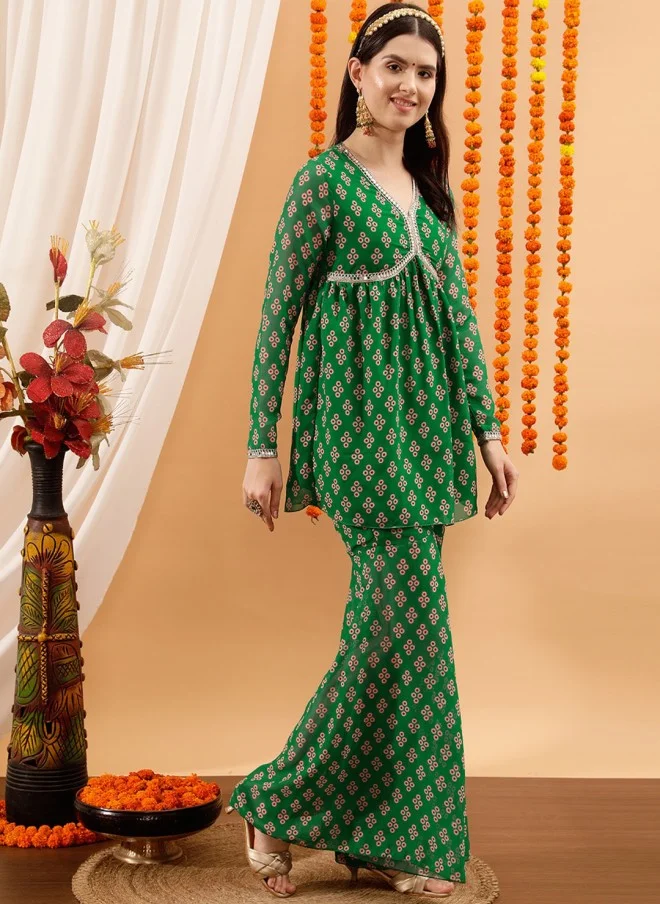 Indo Street Ethnic Motifs Printed Kurti with Sharara for Women