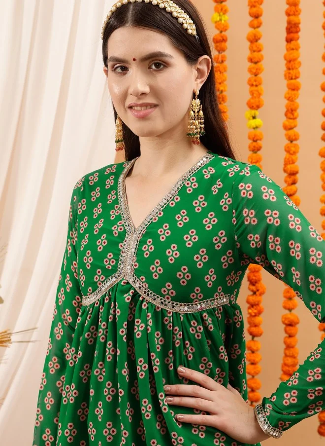 Indo Street Ethnic Motifs Printed Kurti with Sharara for Women