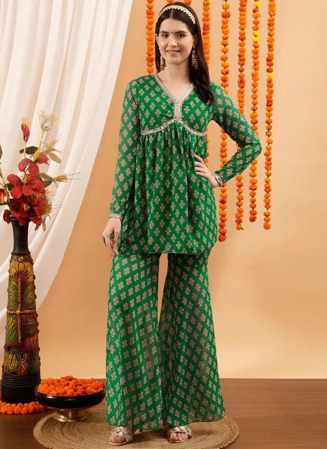 Indo Street Ethnic Motifs Printed Kurti with Sharara for Women