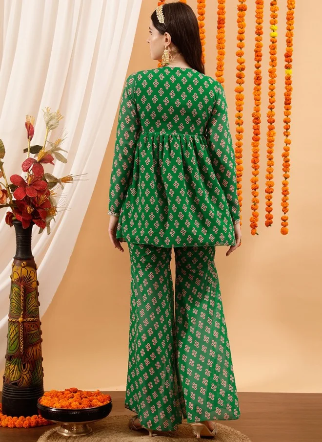 Indo Street Ethnic Motifs Printed Kurti with Sharara for Women