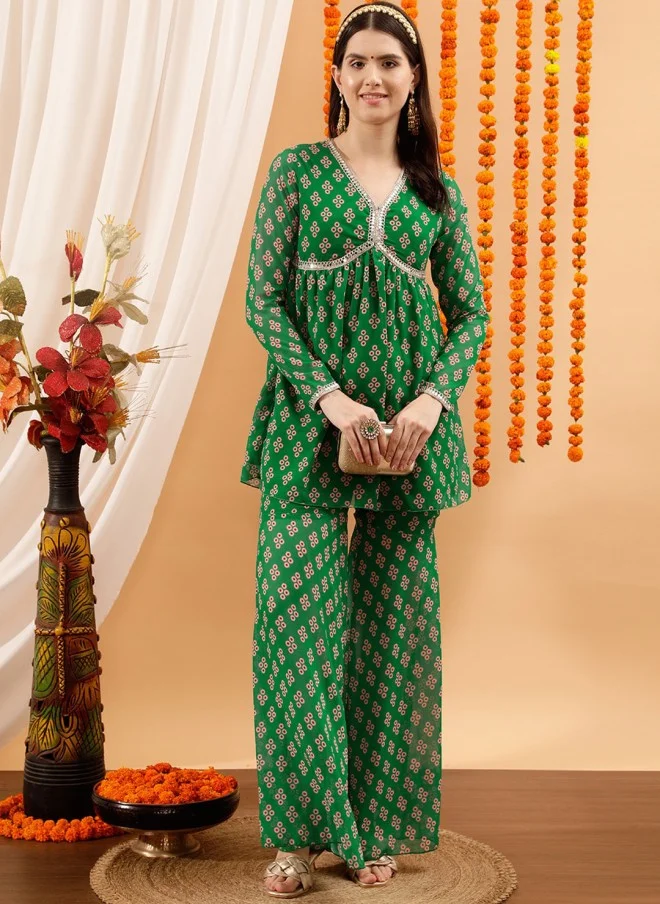 Indo Street Ethnic Motifs Printed Kurti with Sharara for Women