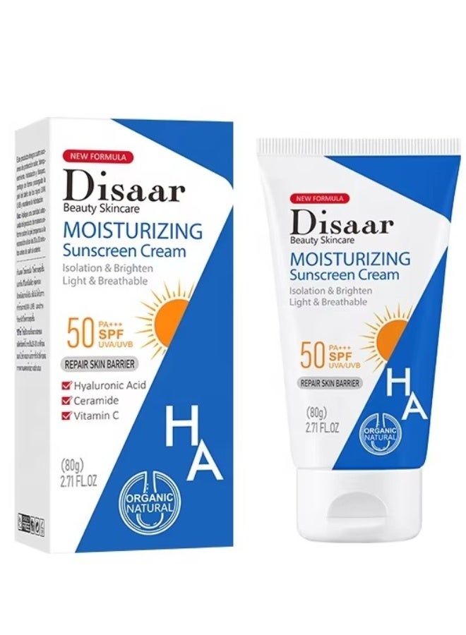 Disaar Hyaluronic Acid SPF 50 Moisturizing Sunscreen 80 g Sun Protection Hydrating Brightening Face Body Cream - Image 1
