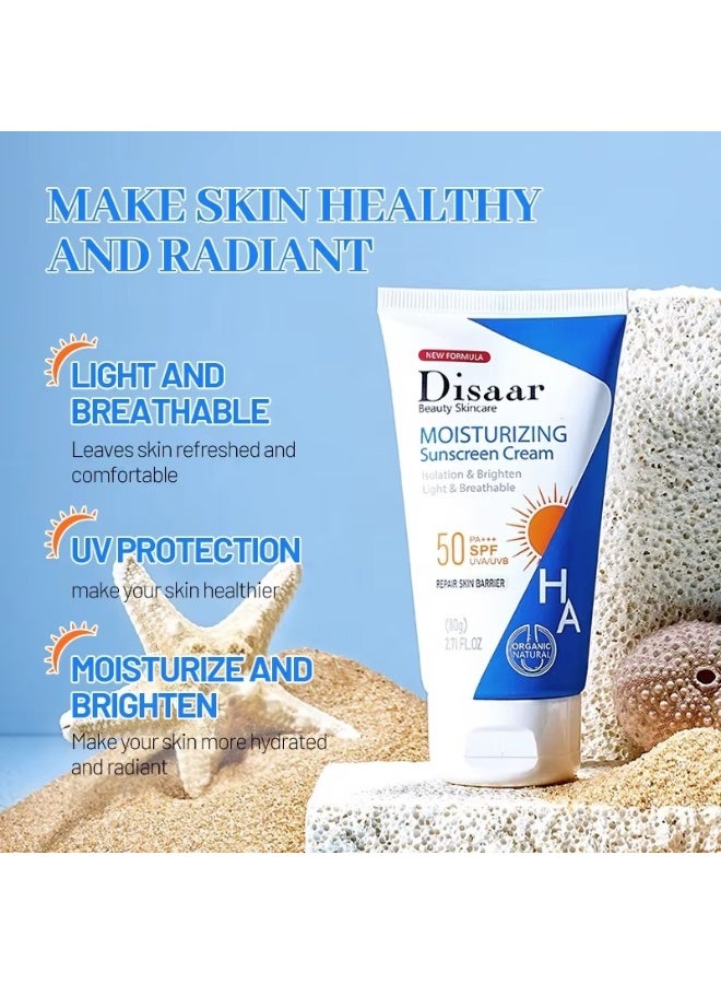 Disaar Hyaluronic Acid SPF 50 Moisturizing Sunscreen 80 g Sun Protection Hydrating Brightening Face Body Cream - Image 4