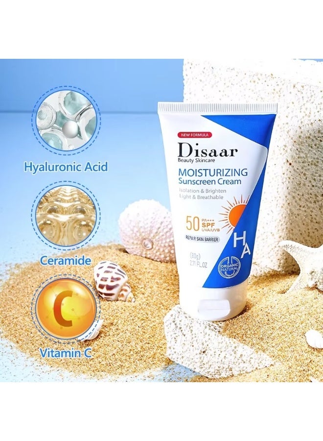 Disaar Hyaluronic Acid SPF 50 Moisturizing Sunscreen 80 g Sun Protection Hydrating Brightening Face Body Cream - Image 5