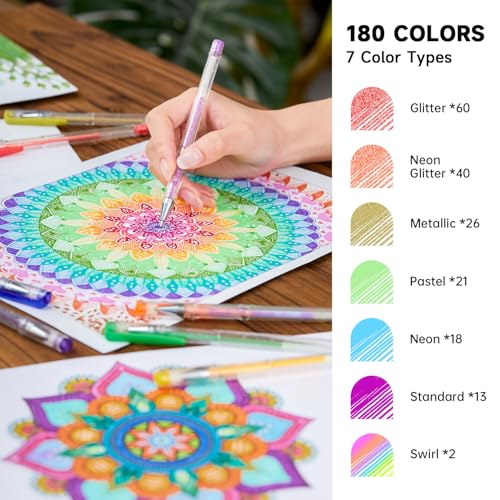 Shuttle Art 360 Pack Gel Pens Set, 180 Colors Gel Pen Set Plus 180 Color Refills Perfect for Adult Coloring Books Doodling Drawing Art Markers - Image 3