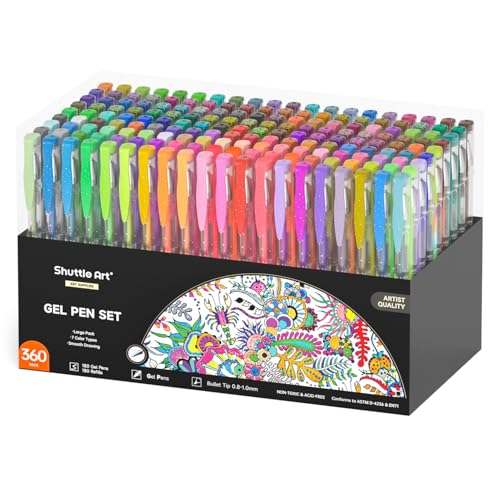 Shuttle Art 360 Pack Gel Pens Set, 180 Colors Gel Pen Set Plus 180 Color Refills Perfect for Adult Coloring Books Doodling Drawing Art Markers - Image 1