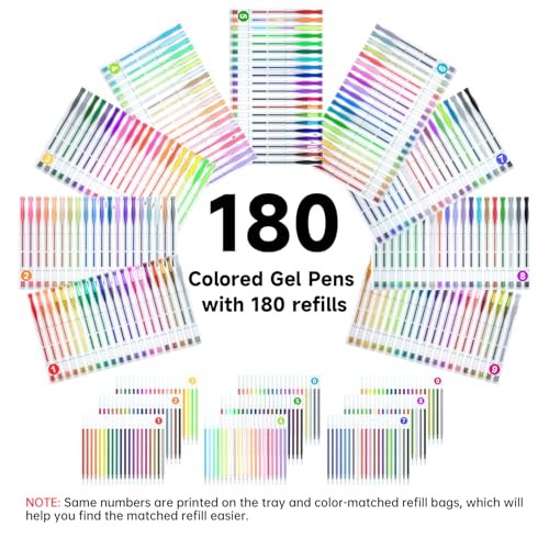 Shuttle Art 360 Pack Gel Pens Set, 180 Colors Gel Pen Set Plus 180 Color Refills Perfect for Adult Coloring Books Doodling Drawing Art Markers - Image 2