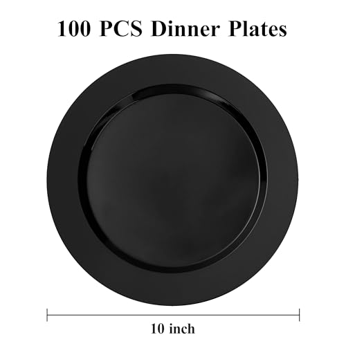 Bestluck 100PCS Black Plastic Dinner Plates 10inch, Premium Hard Disposable Plates for Party, Wedding - Image 2