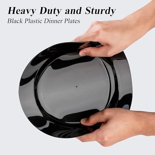 Bestluck 100PCS Black Plastic Dinner Plates 10inch, Premium Hard Disposable Plates for Party, Wedding - Image 3