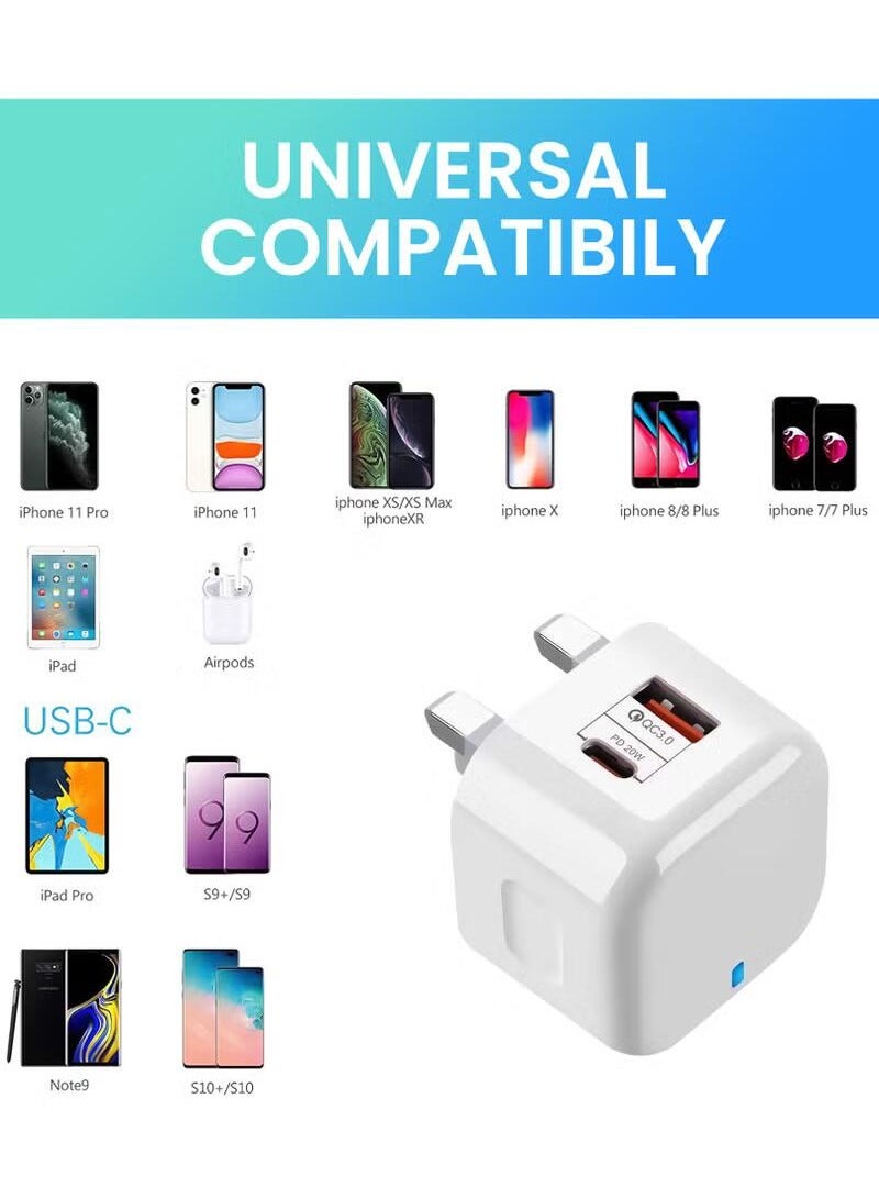شاحن متنقل سريع 20 وات PD + QC3.0 شحن سريع، 1 USB A  1 USB-C محول شحن متوافق مع iPhone 15 وiPad Pro وGalaxy S23 - Image 5