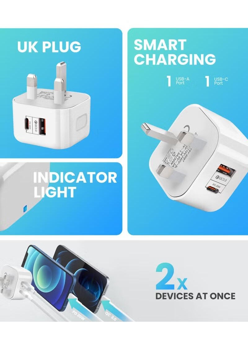 شاحن متنقل سريع 20 وات PD + QC3.0 شحن سريع، 1 USB A  1 USB-C محول شحن متوافق مع iPhone 15 وiPad Pro وGalaxy S23 - Image 2