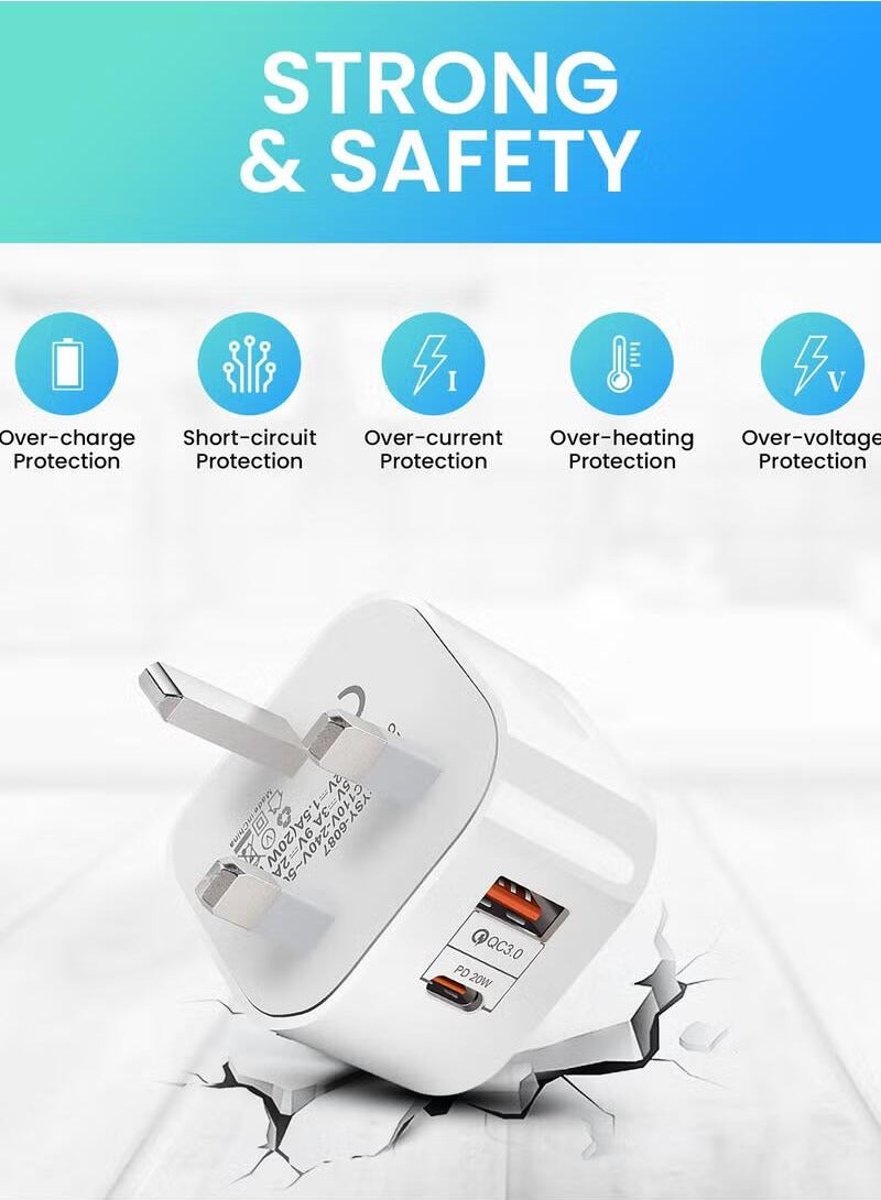 شاحن متنقل سريع 20 وات PD + QC3.0 شحن سريع، 1 USB A  1 USB-C محول شحن متوافق مع iPhone 15 وiPad Pro وGalaxy S23 - Image 3