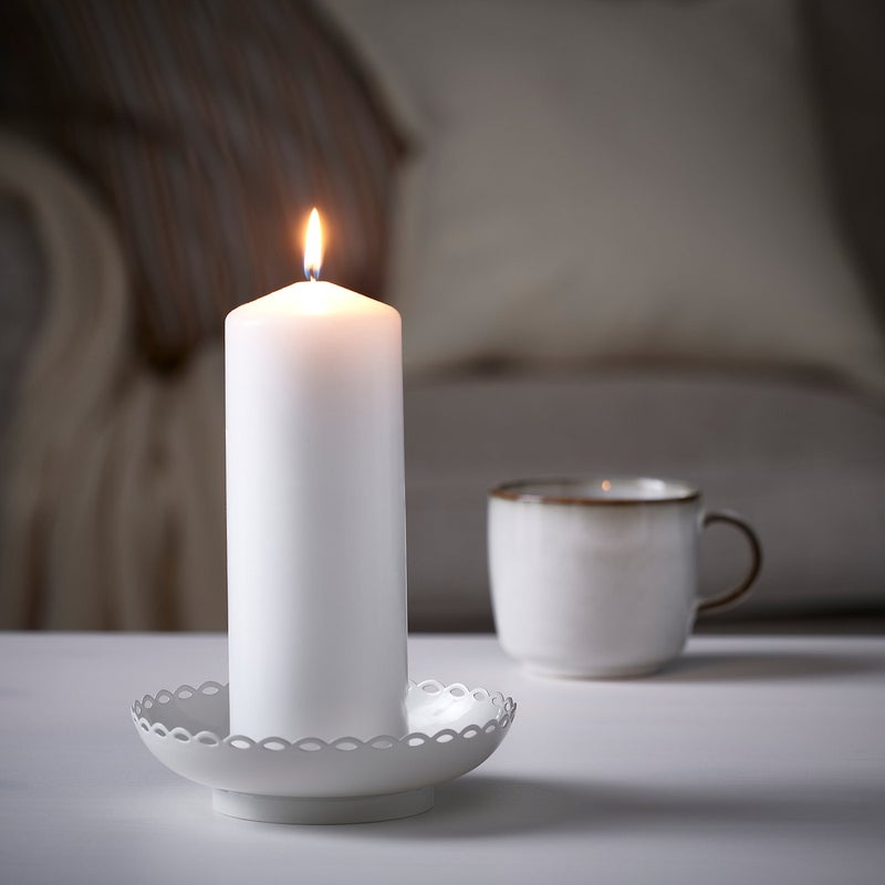 Baitique Powder-Coated Steel Pillar Candle Holder with Drip Tray, Off-White, 15 cm Dia. - Image 2