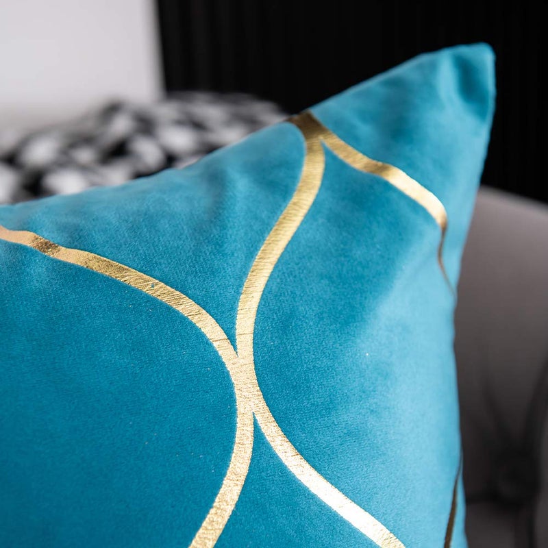 DEZENE 18x18 Inch Gold Velvet Throw Pillow Covers: 2 Pack Square Decorative Pillow Cases for Bedroom Sofa Couch Living Room  Turquoise - Image 2