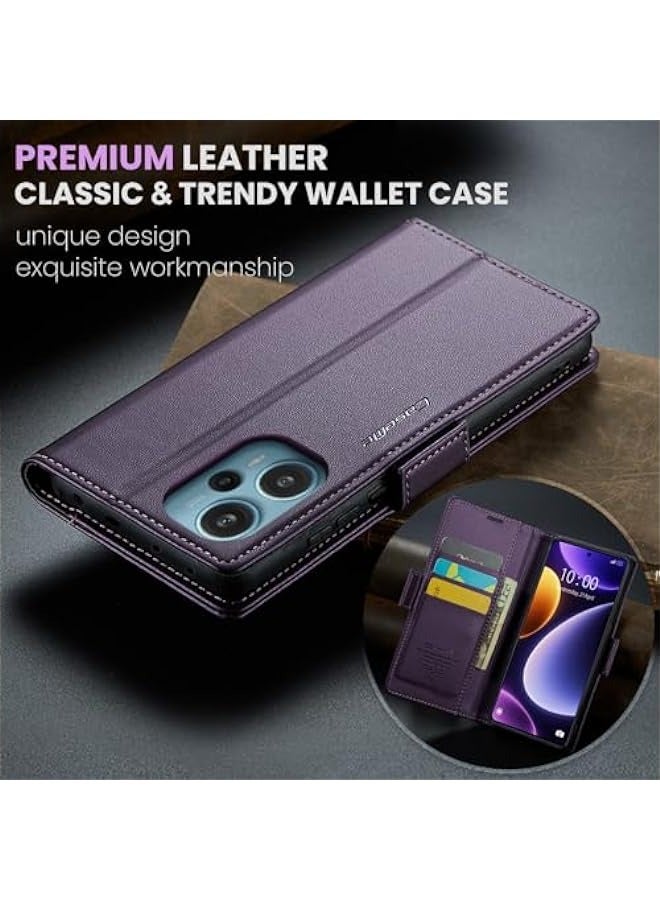 Premium Leather RFID Blocking Wallet Case for Xiaomi Poco F5 - Magnetic Flip Kickstand, Shockproof Phone Case with Credit Card Holder (Purple) - Image 2