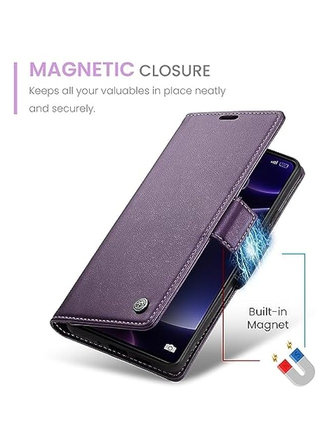 Premium Leather RFID Blocking Wallet Case for Xiaomi Poco F5 - Magnetic Flip Kickstand, Shockproof Phone Case with Credit Card Holder (Purple) - Image 4