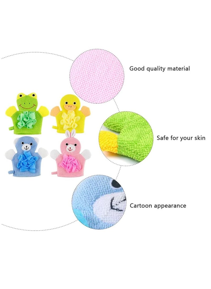 Bebiland - 4 PCS Baby Bath Sponge Mitts with Animal Design, Cute Hand Puppets Washcloth Mitt Bath Glove, Shower Bath Sponge (Rabbit, Frog, Duck, Bear) - Image 1