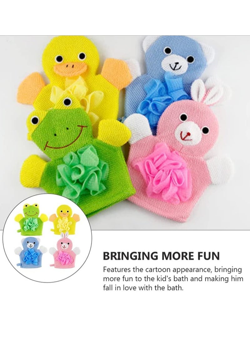 Bebiland - 4 PCS Baby Bath Sponge Mitts with Animal Design, Cute Hand Puppets Washcloth Mitt Bath Glove, Shower Bath Sponge (Rabbit, Frog, Duck, Bear) - Image 1