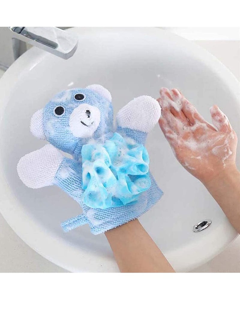 Bebiland - 4 PCS Baby Bath Sponge Mitts with Animal Design, Cute Hand Puppets Washcloth Mitt Bath Glove, Shower Bath Sponge (Rabbit, Frog, Duck, Bear) - Image 1
