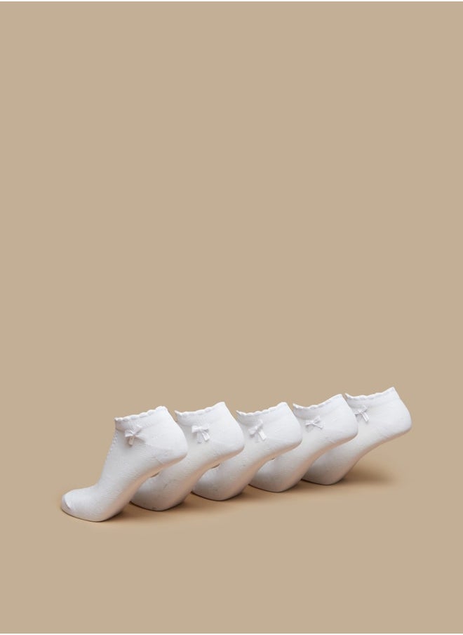 LBL - Solid Ankle Length Socks with Scallop Hem and Bow - Set of 5 - Image 1