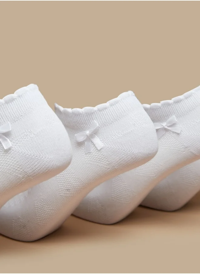ل ب ل Solid Ankle Length Socks with Scallop Hem and Bow - Set of 5