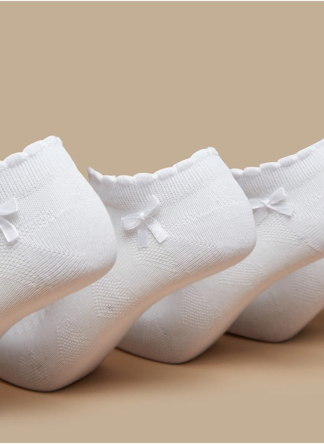 LBL - Solid Ankle Length Socks with Scallop Hem and Bow - Set of 5 - Image 1