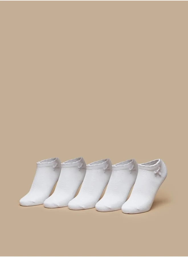 ل ب ل Solid Ankle Length Socks with Scallop Hem and Bow - Set of 5