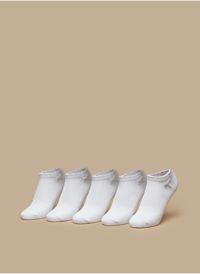 LBL - Solid Ankle Length Socks with Scallop Hem and Bow - Set of 5 - Image 1