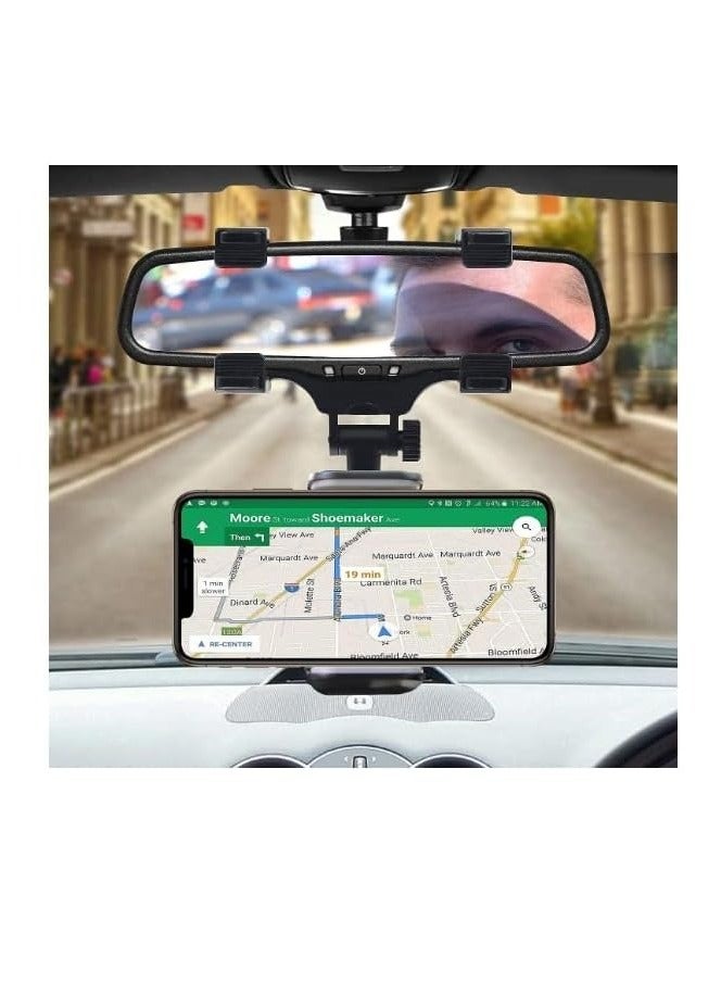 Car Rearview Mirror Phone Mount Holder for Car, 360° Rotating, Multifunctional Mount Phone and GPS Holder Universal Car Phone Holder for All Smartphones  - Image 2