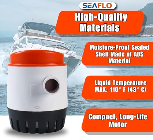 SEAFLO 06 Series Automatic Submersible Bilge Pump - 1100 GPH, 12V, 1-1/8"" Outlet, 4-Year Warranty! Built-In Float Switch, Snap-Off Strainer, Compact for Marine Boat Yacht, CE & Rohs Certified - Image 5