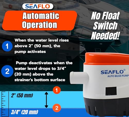 SEAFLO 06 Series Automatic Submersible Bilge Pump - 1100 GPH, 12V, 1-1/8"" Outlet, 4-Year Warranty! Built-In Float Switch, Snap-Off Strainer, Compact for Marine Boat Yacht, CE & Rohs Certified - Image 4